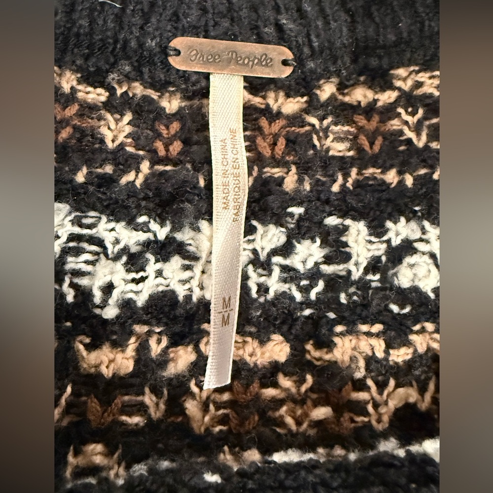 Free People Nellie Fair Isle Elephant Boucle Knit Black Swearer Medium - Picture 8 of 10